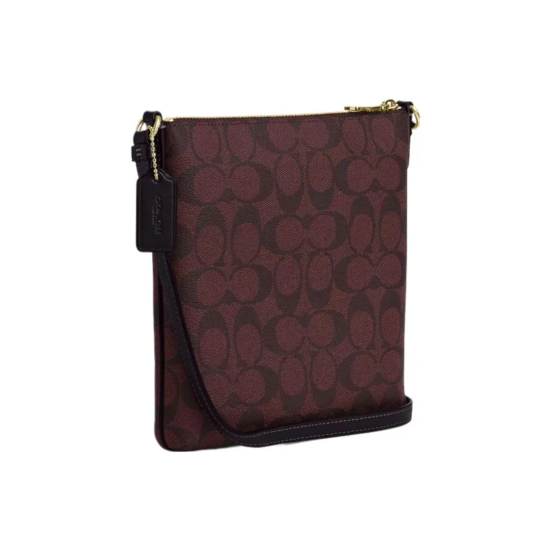 COACH Rowan Canvas With Leather File Bag Shoulder Bag Crossbody Bag Small Size Women's Gold & Deep Red-1