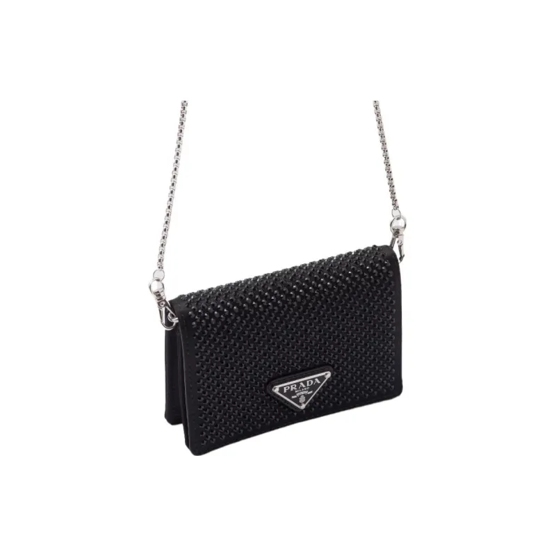 PRADA Fabric With Leather Shoulder Bag Crossbody Bag Wallets Regular Women's Black-1