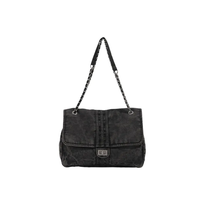 UNITE STAR Denim Tote Crossbody Bag Shoulder Bag Medium Size Women's Black Denim/Denim Blue/Dark Blue-0