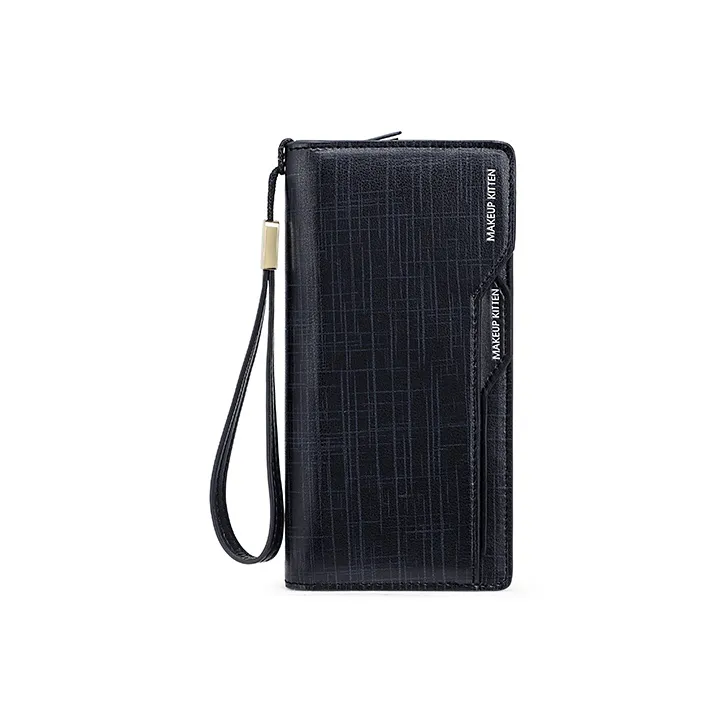 MAKEUP KITTEN Cow Leather Clutch Coin Purse Regular Unisex Black-1