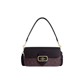 COACH Morgan Canvas With Leather Baguette Bag Handbag, Shoulder Bag Women's Fuchsia