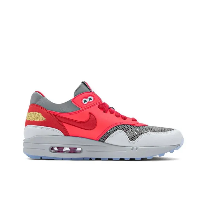 CLOT x Nike Air Max 1 Cushioned Slip Resistant Low Top Running Shoes Unisex Red Gray White-2