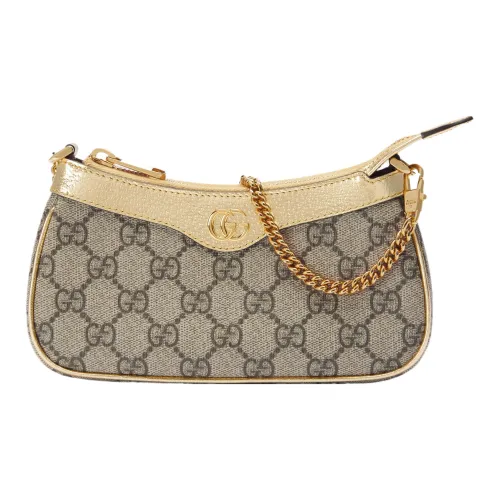 GUCCI Ophidia Canvas With Leather Finish Handbag Shoulder Bag Women's Gold & Ebony