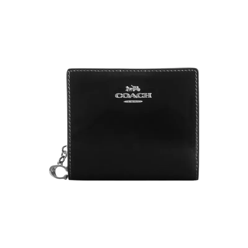 COACH Snap Wallet Patent Leather Coin Purses Wallets Regular Women's Black-0