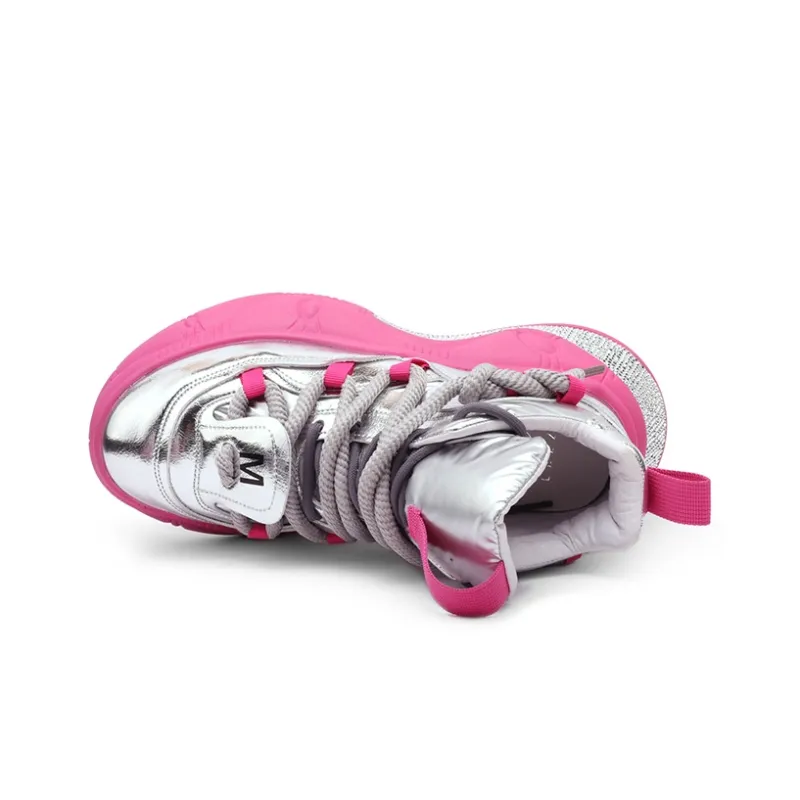 Mr.shang Auspicious Clouds Silver Collection Anti Slip Wear Resistant Mid Top Casual Shoes Women's Silver Pink-1