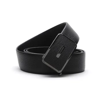 ELLE HOMME Automatic Buckle With Leather Steel Buckle Belt Top Grain Cow Leather Belts Men's Black Width 3.7cm