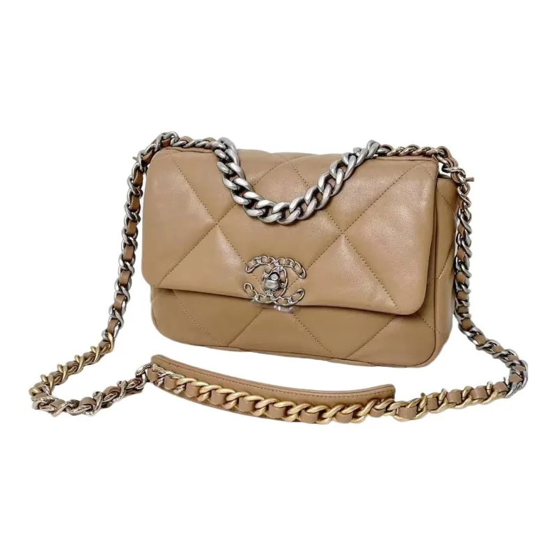 CHANEL 19Bag Sheepskin Flap Bag Handbag, Shoulder Bag, Crossbody Bag Trumpets Women's Beige Brown-2