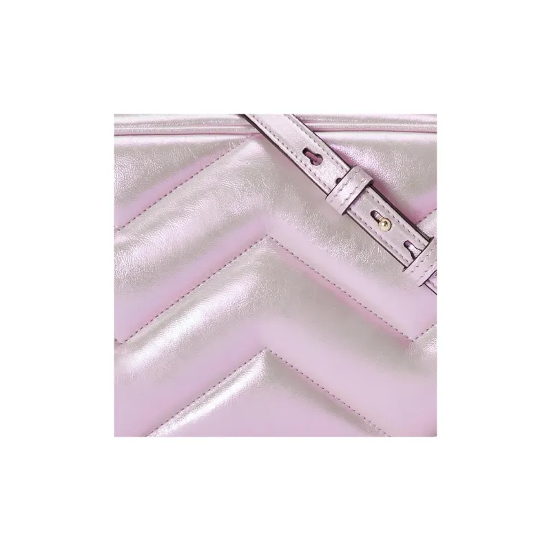 GUCCI GG Marmont Herringbone Leather Crossbody Bag Shoulder Bag Women's Pink Iridescent-7