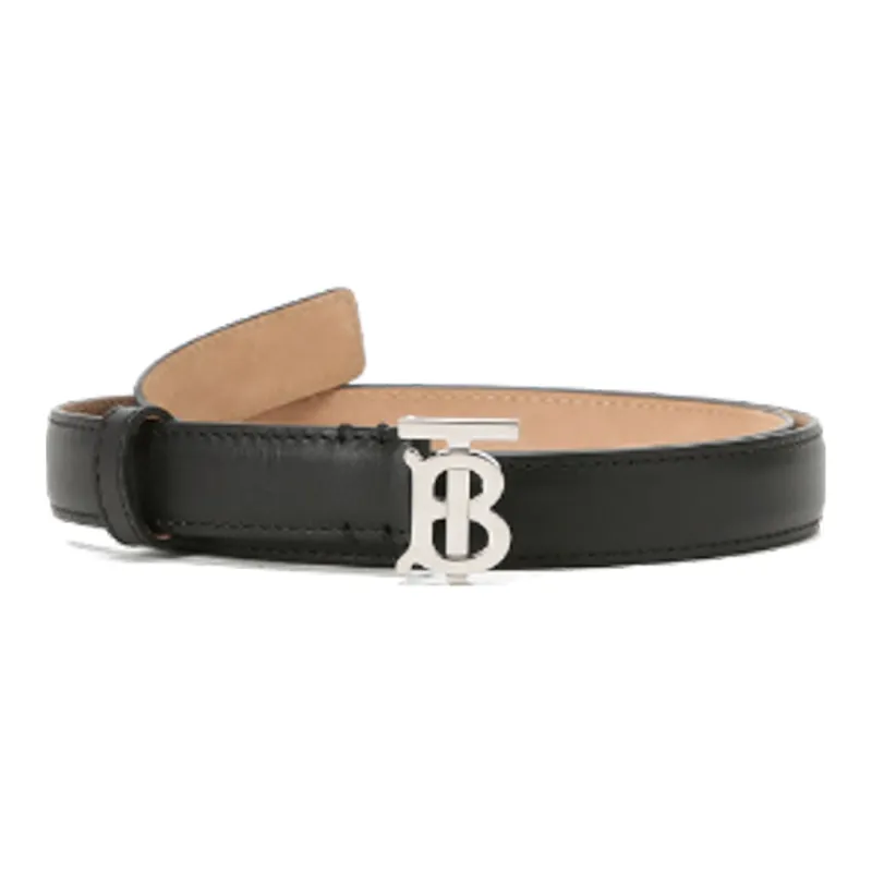 Burberry Tricolor Patchwork Smooth Buckle Leather Belts Women's Black Width: 2cm-1