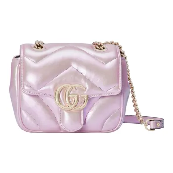 GUCCI GG Marmont Leather Crossbody Bag, Shoulder Bag Women's Pink Iridescent