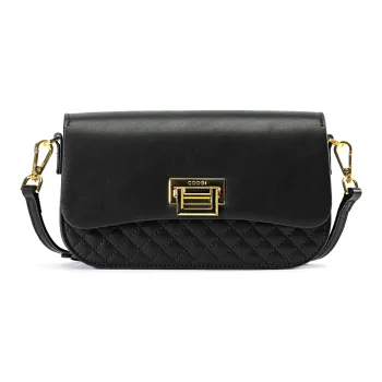 COOGI Cow Leather Shoulder Bag, Crossbody Bag Medium Size Women's Black/Ecru/Khaki