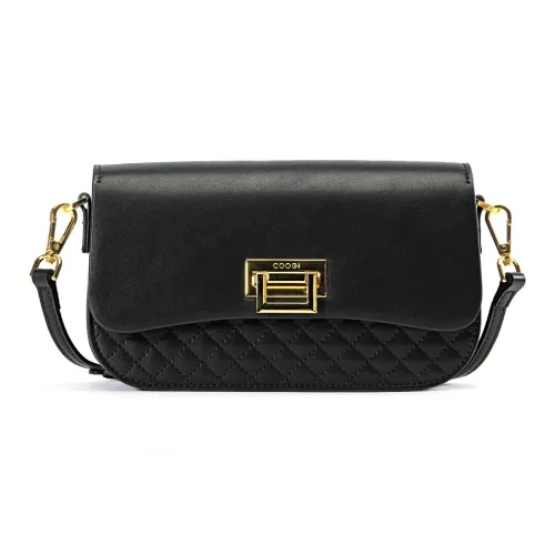 COOGI Cow Leather Shoulder Bag, Crossbody Bag Medium Size Women's Black/Ecru/Khaki