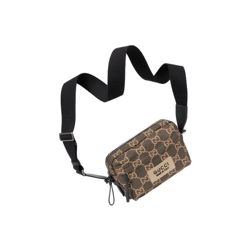 GUCCI Recycled Polyester Shoulder Bag, Crossbody Bag Medium Size Men's Ebony & Beige-2