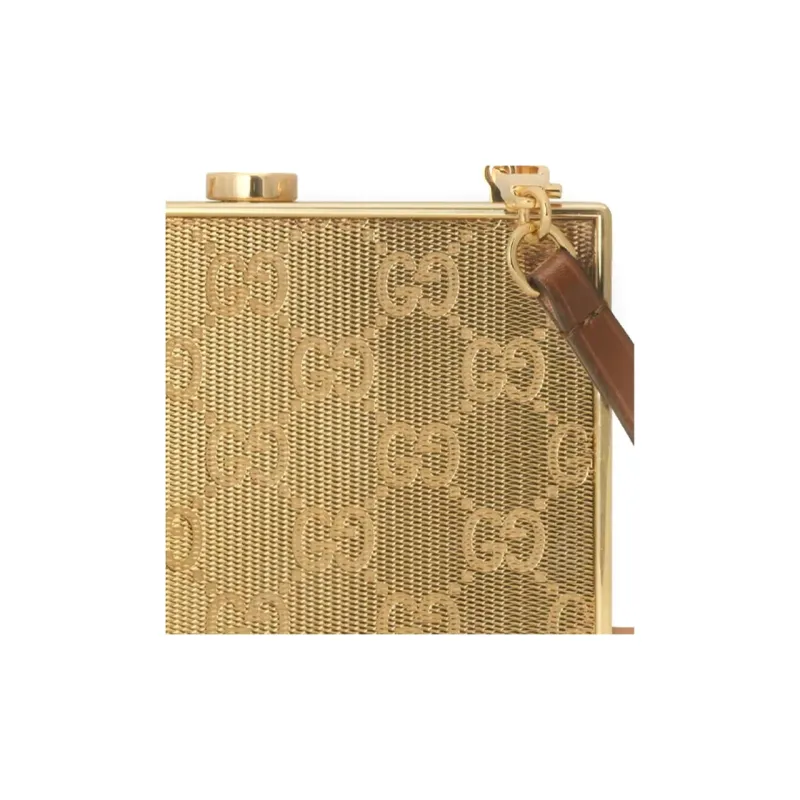 GUCCI Leather Banquet Box Hard Case Clutch Women's Metal-6