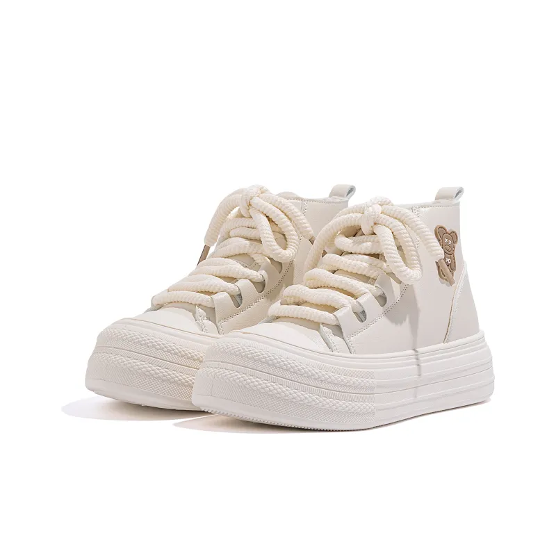 HUANQIU High Top Skateboard Shoes 4.5cm Women's Beige-4
