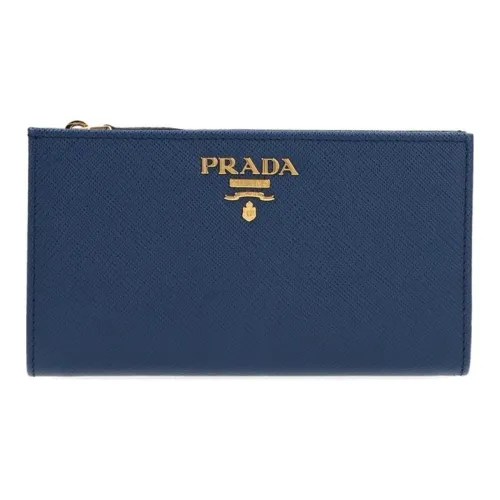 PRADA Cow Leather Wallet Large Size Women's Blue