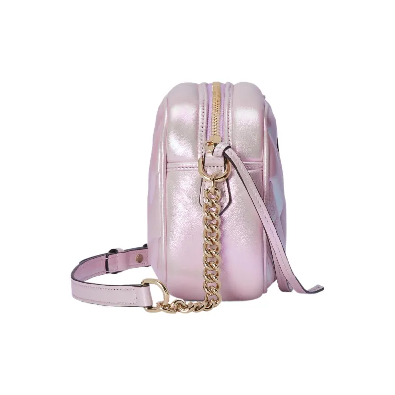 GUCCI GG Marmont Herringbone Leather Crossbody Bag Shoulder Bag Women's Pink Iridescent-2