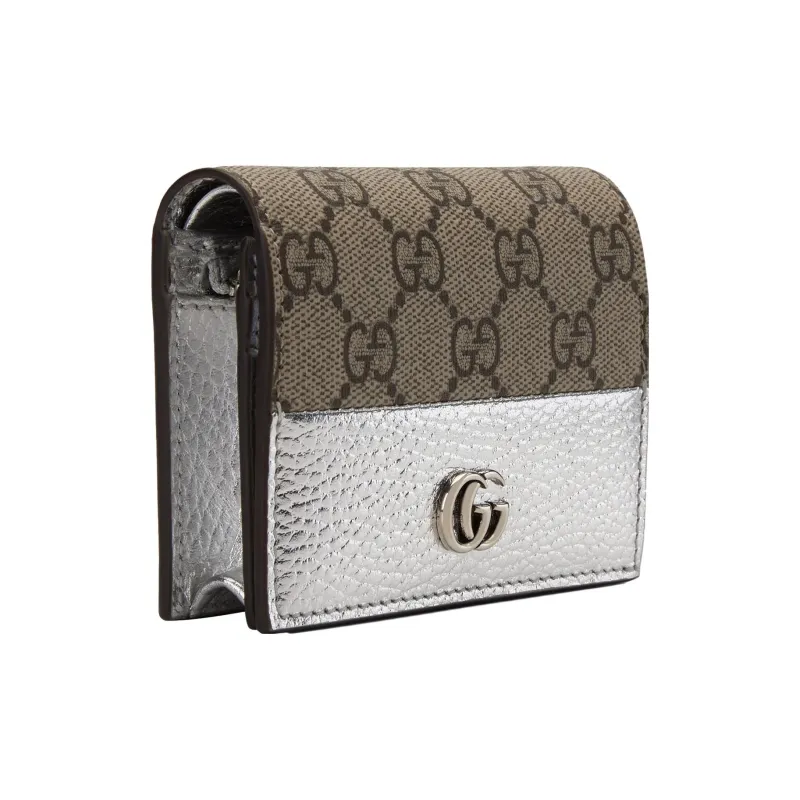GUCCI GG Marmont Canvas With Leather Card Holder Regular Women's Silver & Brown-1