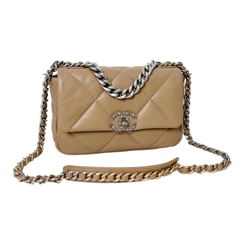 CHANEL 19Bag Sheepskin Flap Bag Handbag, Shoulder Bag, Crossbody Bag Trumpets Women's Beige Brown-1