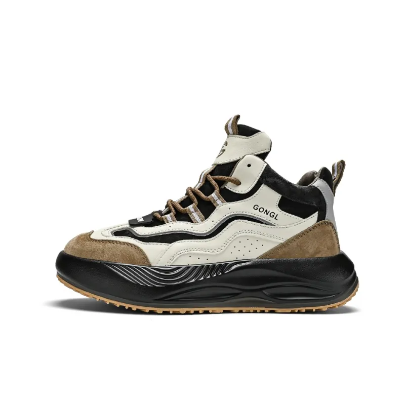 GONGLANGSHIJIA Cushioning Height Increasing Lightweight Mid Top Chunky Sneakers Men's-0