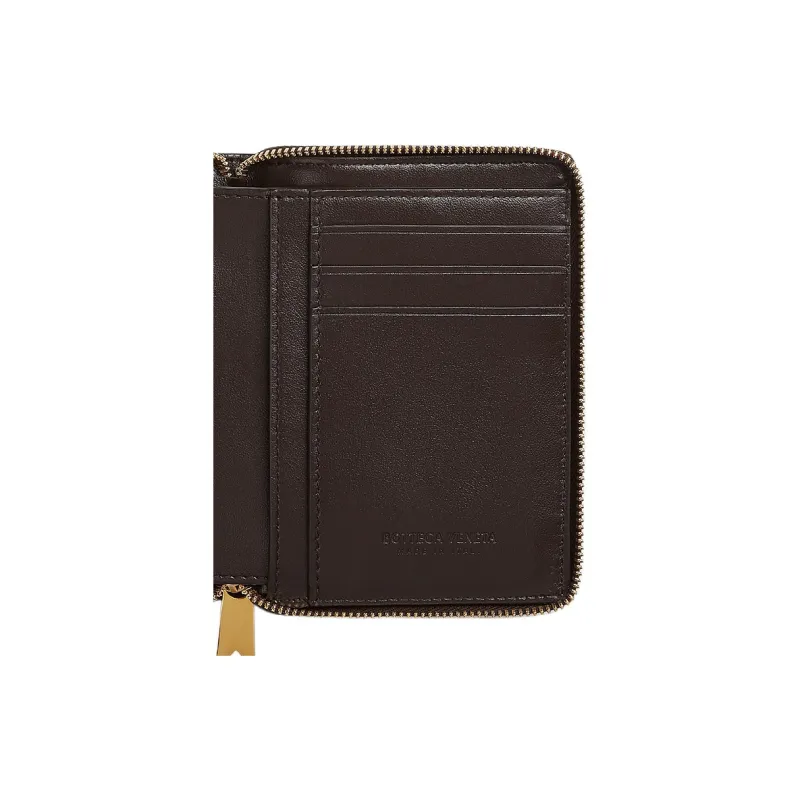 Bottega Veneta Sheepskin With Cow Leather Wallet Large Size Women's Dark Brown-2