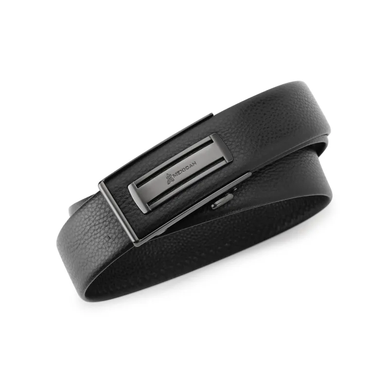 MEXICAN Business Automatic Buckle Flexible And Durable Litchi Grain Top Grain Cow Leather Belt Men's Black 3.5cm Width-3
