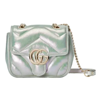 GUCCI Marmont Leather Crossbody Bag, Shoulder Bag Women's Green Iridescent