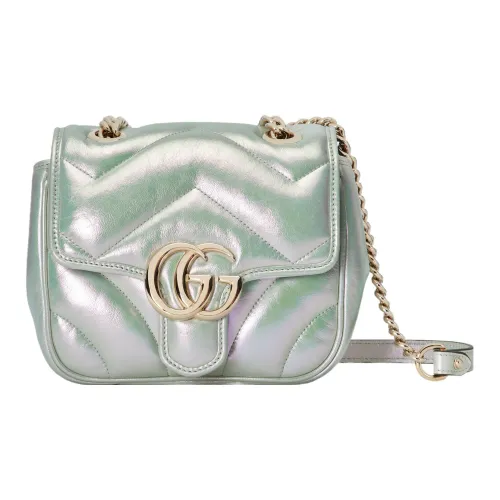 GUCCI Marmont Leather Crossbody Bag, Shoulder Bag Women's Green Iridescent