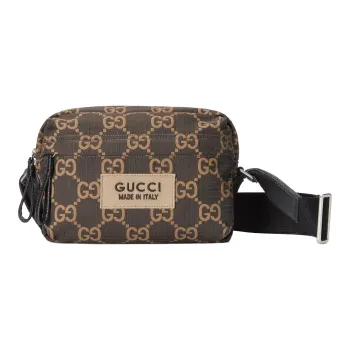 GUCCI Recycled Polyester Shoulder Bag Crossbody Bag Medium Size Men's Ebony & Beige