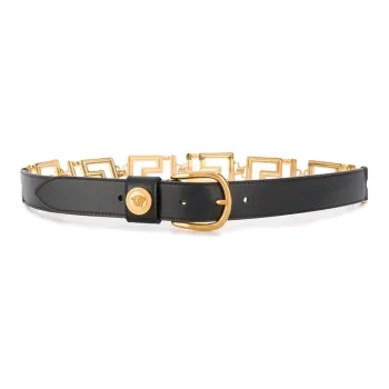 VERSACE Badge Decoration Pin Buckle Leather Belts Women's Black
