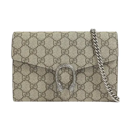 GUCCI Dionysus Wallet On Chain GG Supreme 16 Card Slot Mini Beige