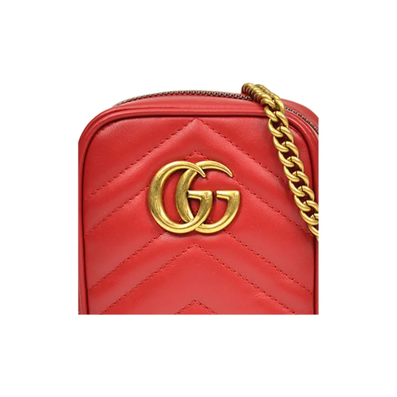GUCCI GG Marmont Cow Leather Cell Phone Pouch Shoulder Bag Crossbody Bag Mini Women's Red-4