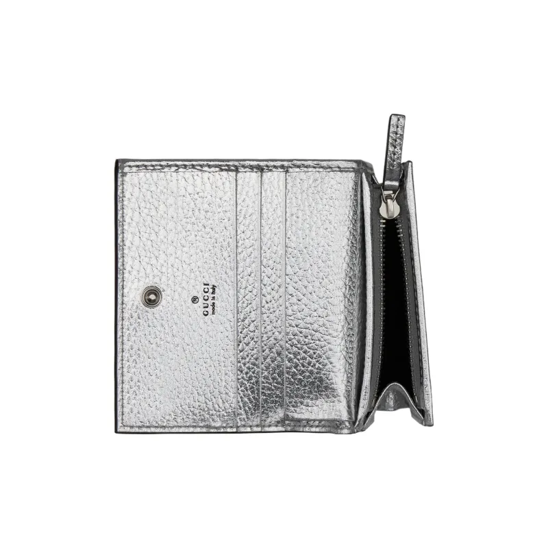 GUCCI GG Marmont Canvas With Leather Card Holder Regular Women's Silver & Brown-5