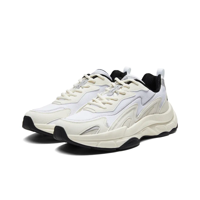 PEAK Wear Resistant Low Top Chunky Sneakers Men's Beige White Black-2