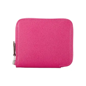 HERMES Silk'In Epson With Barenia Calfskin Wallet Women's Raspberry Red/Mint Green