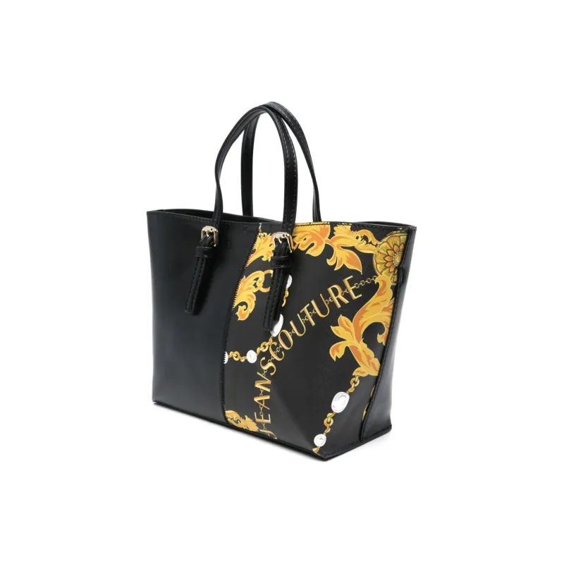 VERSACE JEANS COUTURE Artificial Leather Tote Bag, Shopping Bag, Handbag Women's Black & Gold-3