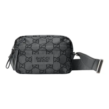 GUCCI Polyester Shoulder Bag, Crossbody Bag Medium Size Men's Dark Gray & Black