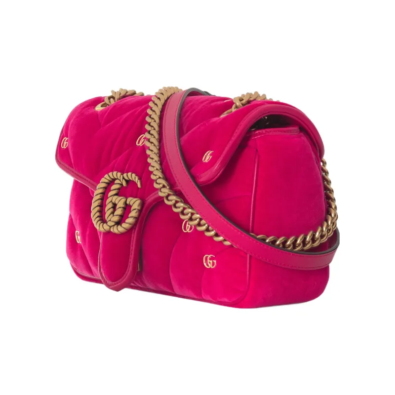 GUCCI GG Marmont Velvet Crossbody Bag Shoulder Bag Small Size Women's Dark Pink-1