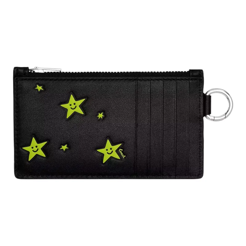COACH Zip Top Card Case Glove Tanning Coin Purse, Card Holder Regular Men's Black-1