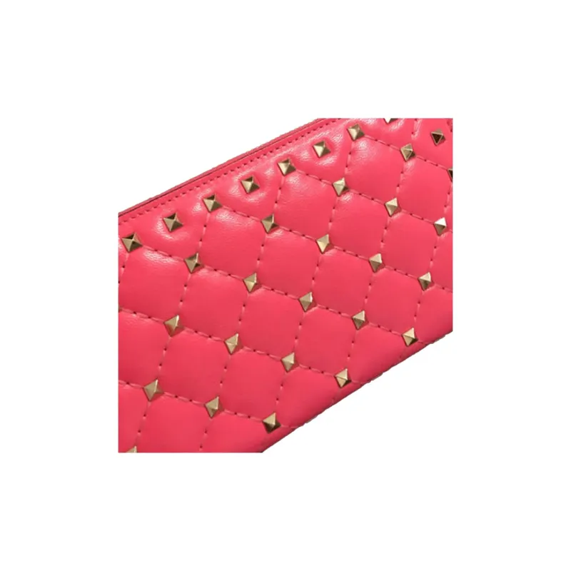 Valentino ROCKSTUD SPIKE Cow Leather Wallet Small Size Women's Red-5