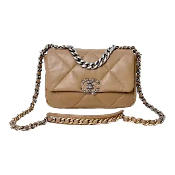 CHANEL 19Bag Sheepskin Flap Bag Handbag, Shoulder Bag, Crossbody Bag Trumpets Women's Beige Brown