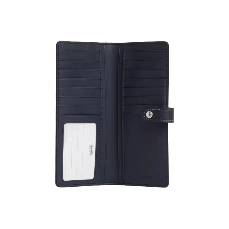 COACH Slim Wallet Canvas With Leather Coin Purse Wallet Small Size Women's Silver & Blue Multicolor-1