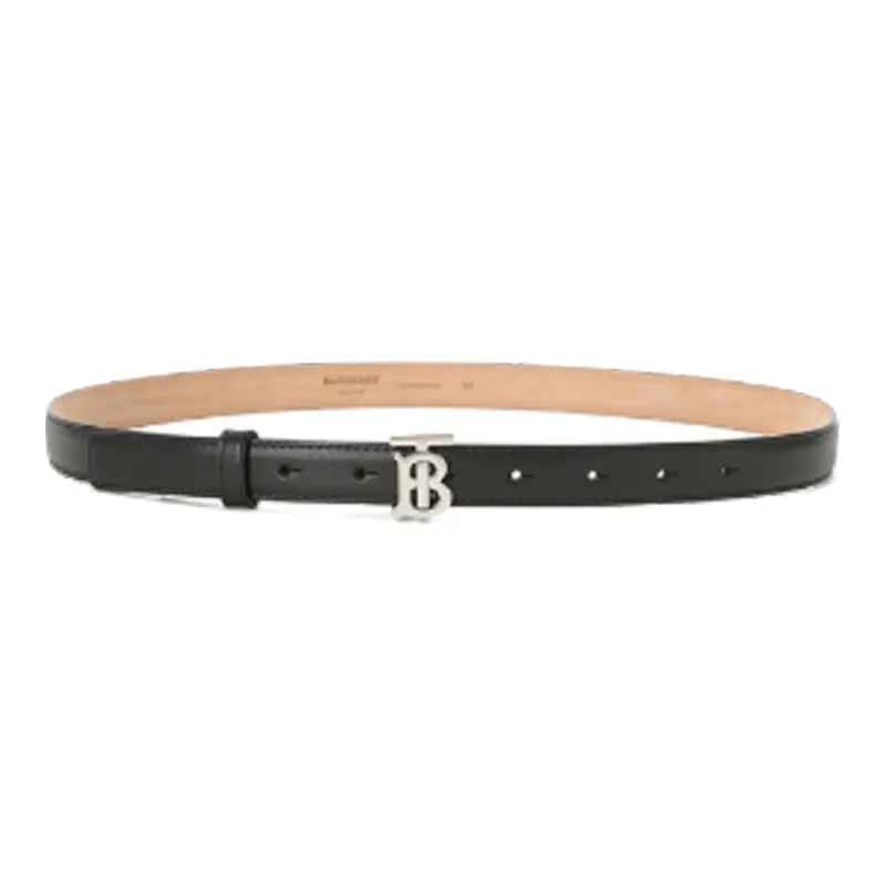 Burberry Tricolor Patchwork Smooth Buckle Leather Belts Women's Black Width: 2cm-2
