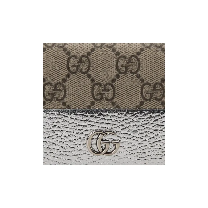 GUCCI GG Marmont Canvas With Leather Card Holder Regular Women's Silver & Brown-6