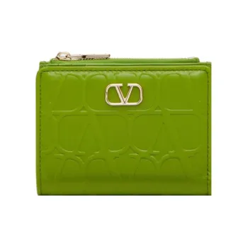 Valentino GARAVANI Leather Printed Pattern Calfskin Wallet Women's Yellow Green
