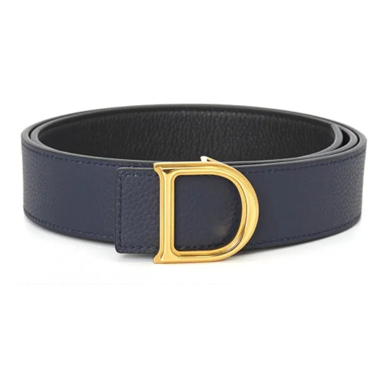 DIOR Double-Sided Emblem Styling Smooth Buckle Leather Belts Men's Black Width 3.5CM-1