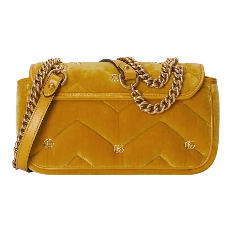 GUCCI GG Marmont Velvet Crossbody Bag Shoulder Bag Women's Dark Yellow-3