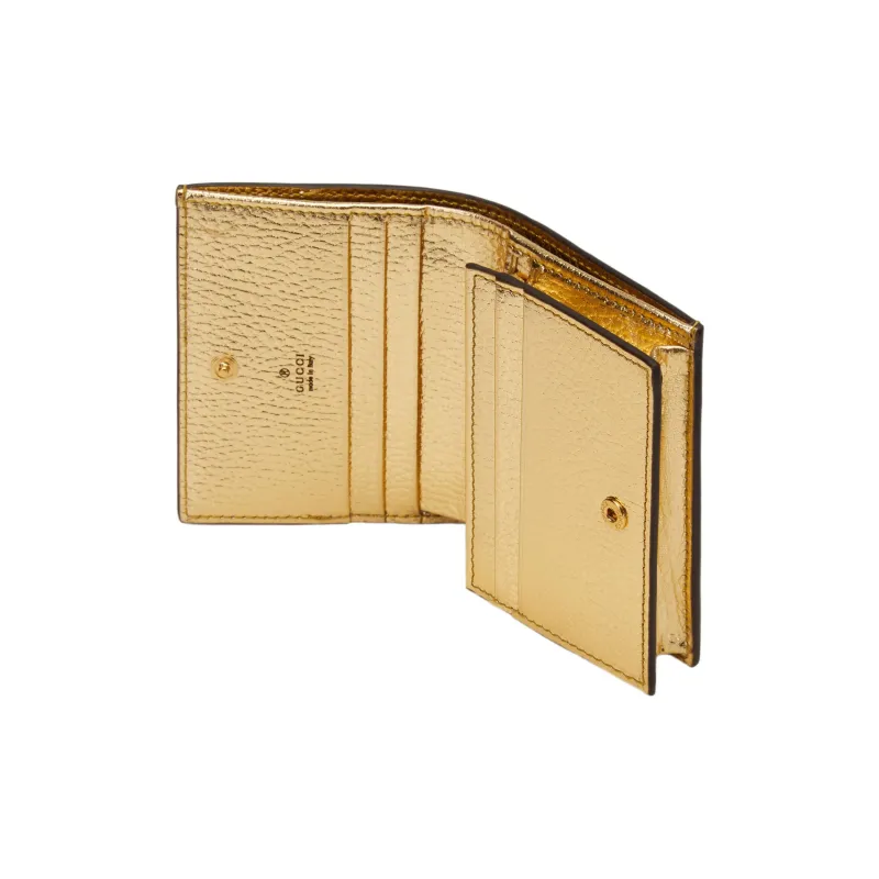 GUCCI GG Marmont Canvas With Leather Card Holder Regular Women's Gold & Brown-3