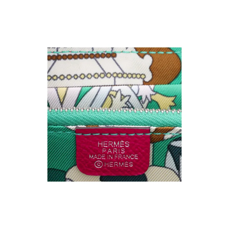 HERMES Silk'In Epson With Barenia Calfskin Wallet Women's Raspberry Red/Mint Green-6