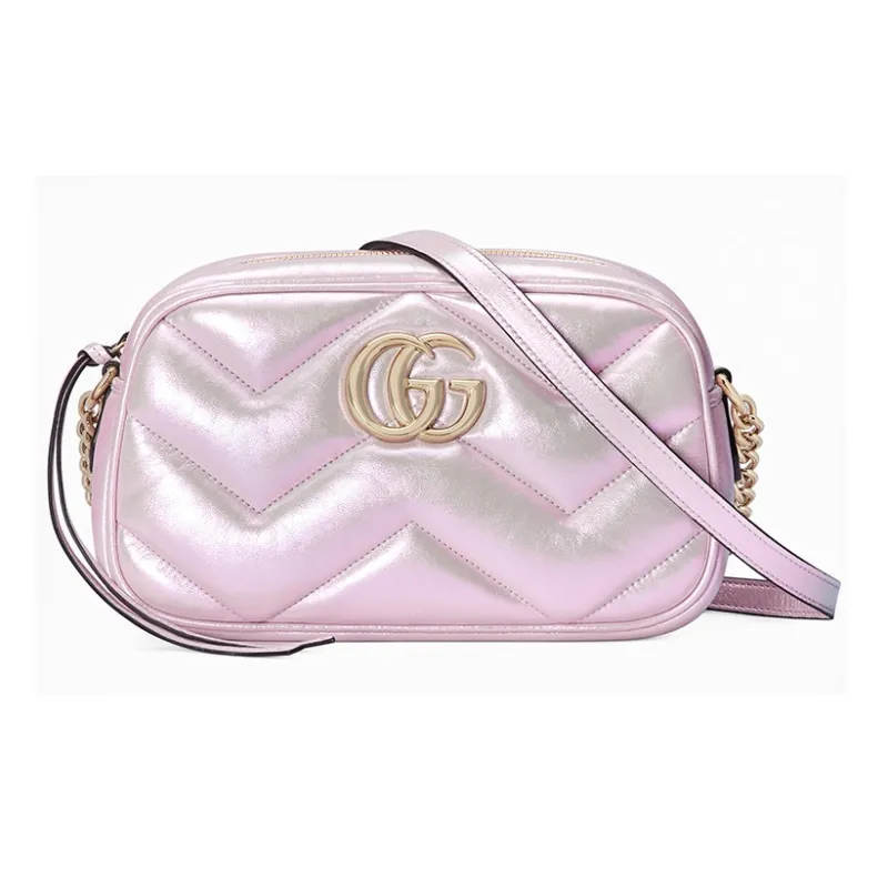 GUCCI GG Marmont Herringbone Leather Crossbody Bag Shoulder Bag Women's Pink Iridescent-0